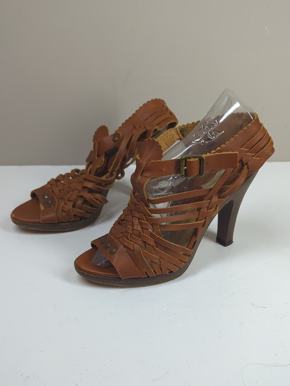 Michael Kors Collection Spring 2006 Runway Brown Leather Woven Cage Heels